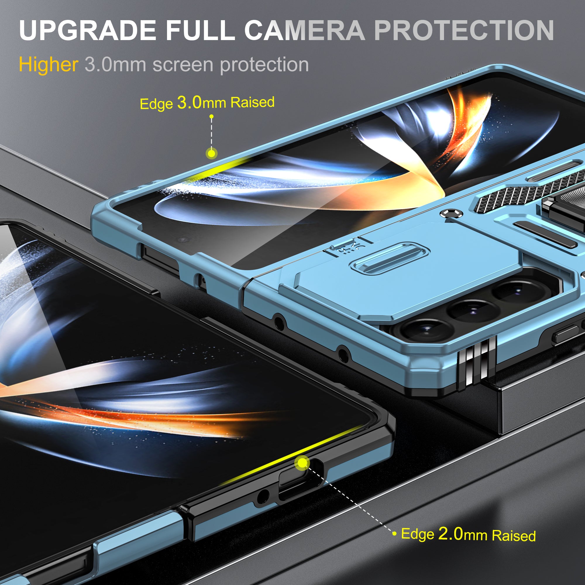 Armor Series For Samsung Galaxy Z Fold6 5G Kickstand Case Slide Lens Cover PC+TPU Phone Shell - Baby Blue