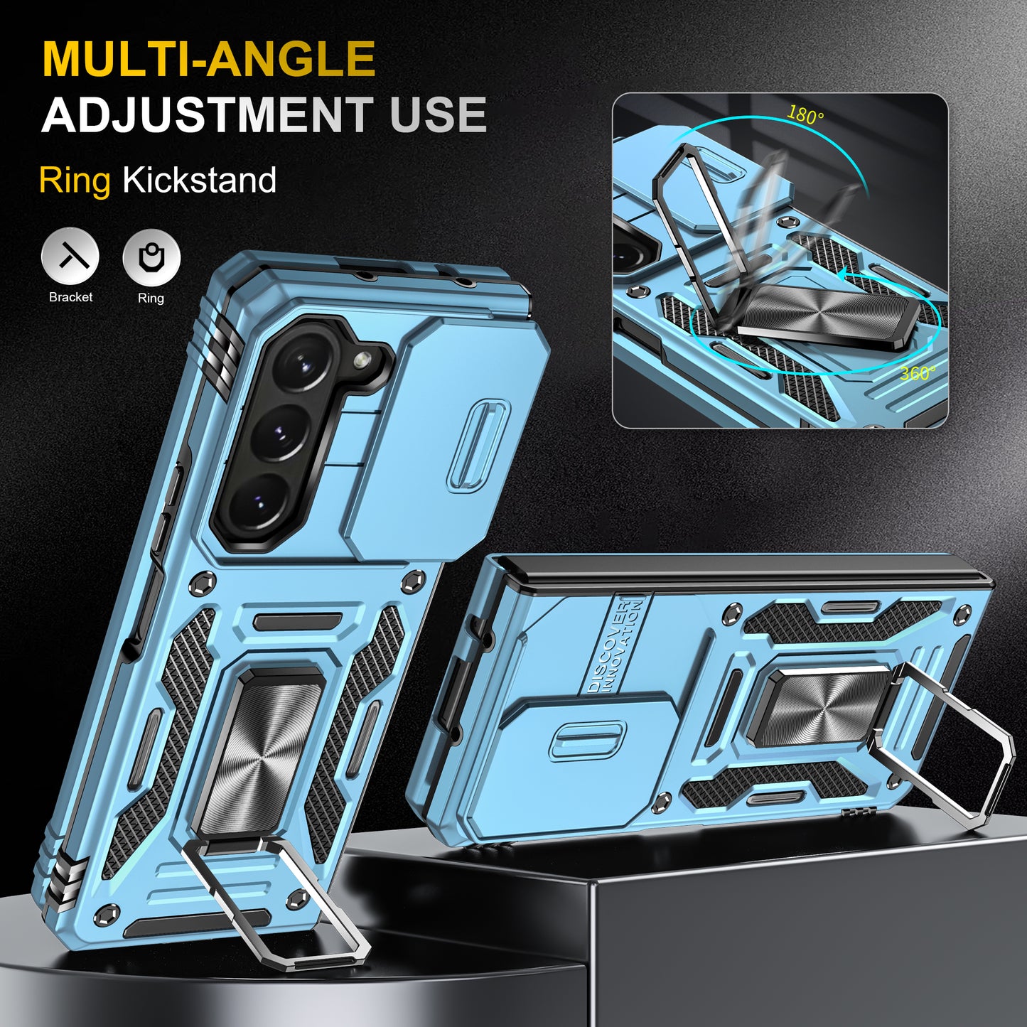 Armor Series For Samsung Galaxy Z Fold6 5G Kickstand Case Slide Lens Cover PC+TPU Phone Shell - Baby Blue