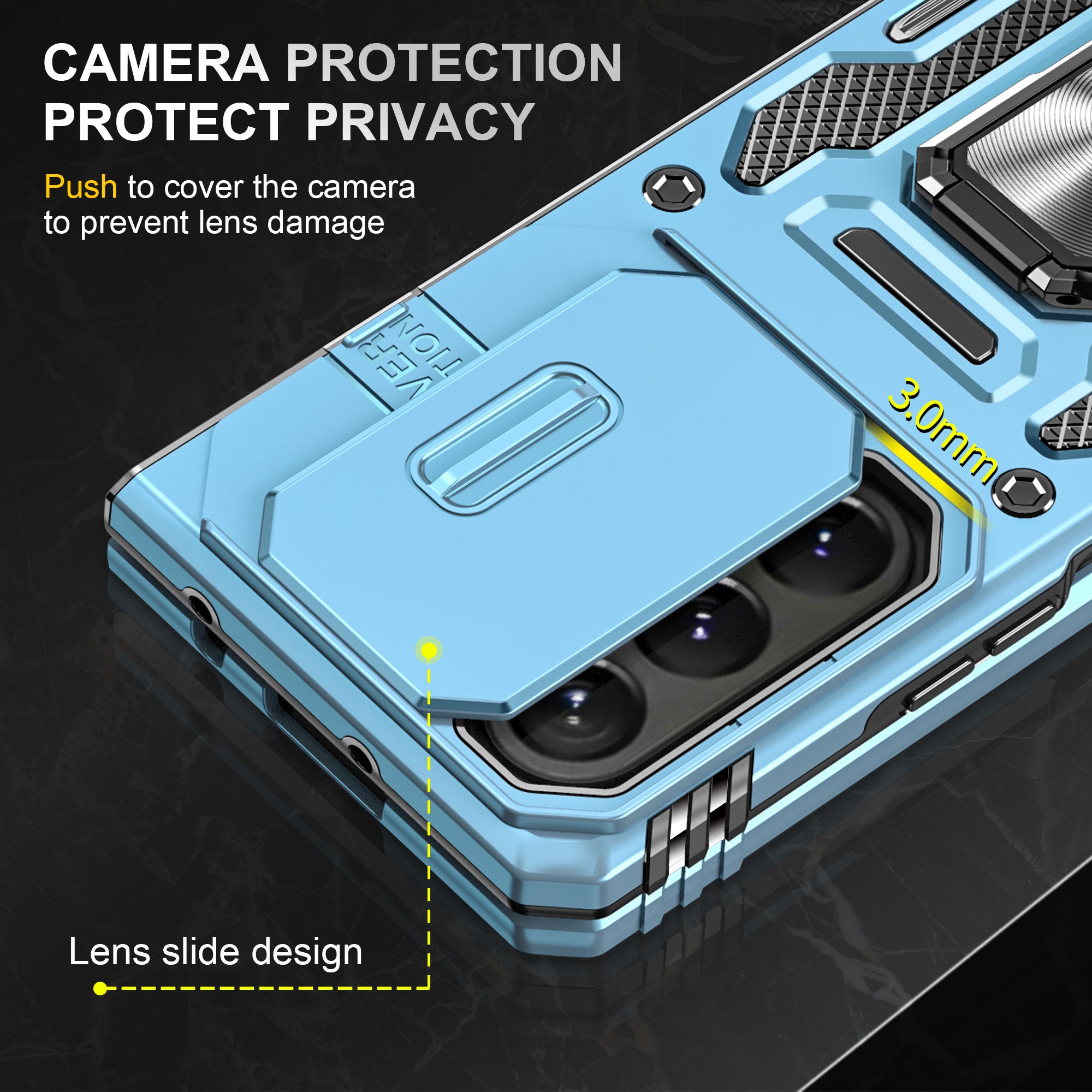 Armor Series For Samsung Galaxy Z Fold6 5G Kickstand Case Slide Lens Cover PC+TPU Phone Shell - Baby Blue