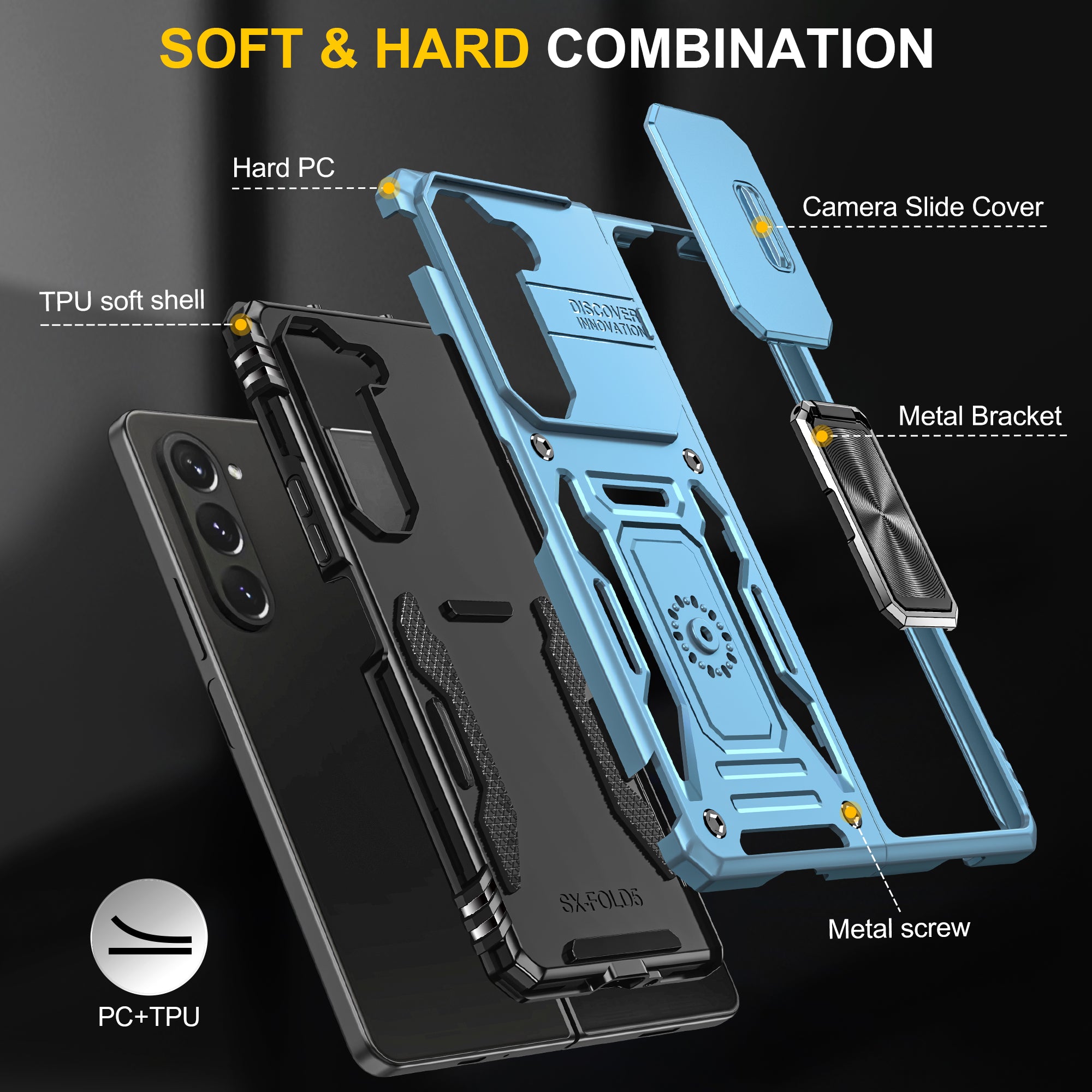 Armor Series For Samsung Galaxy Z Fold6 5G Kickstand Case Slide Lens Cover PC+TPU Phone Shell - Baby Blue