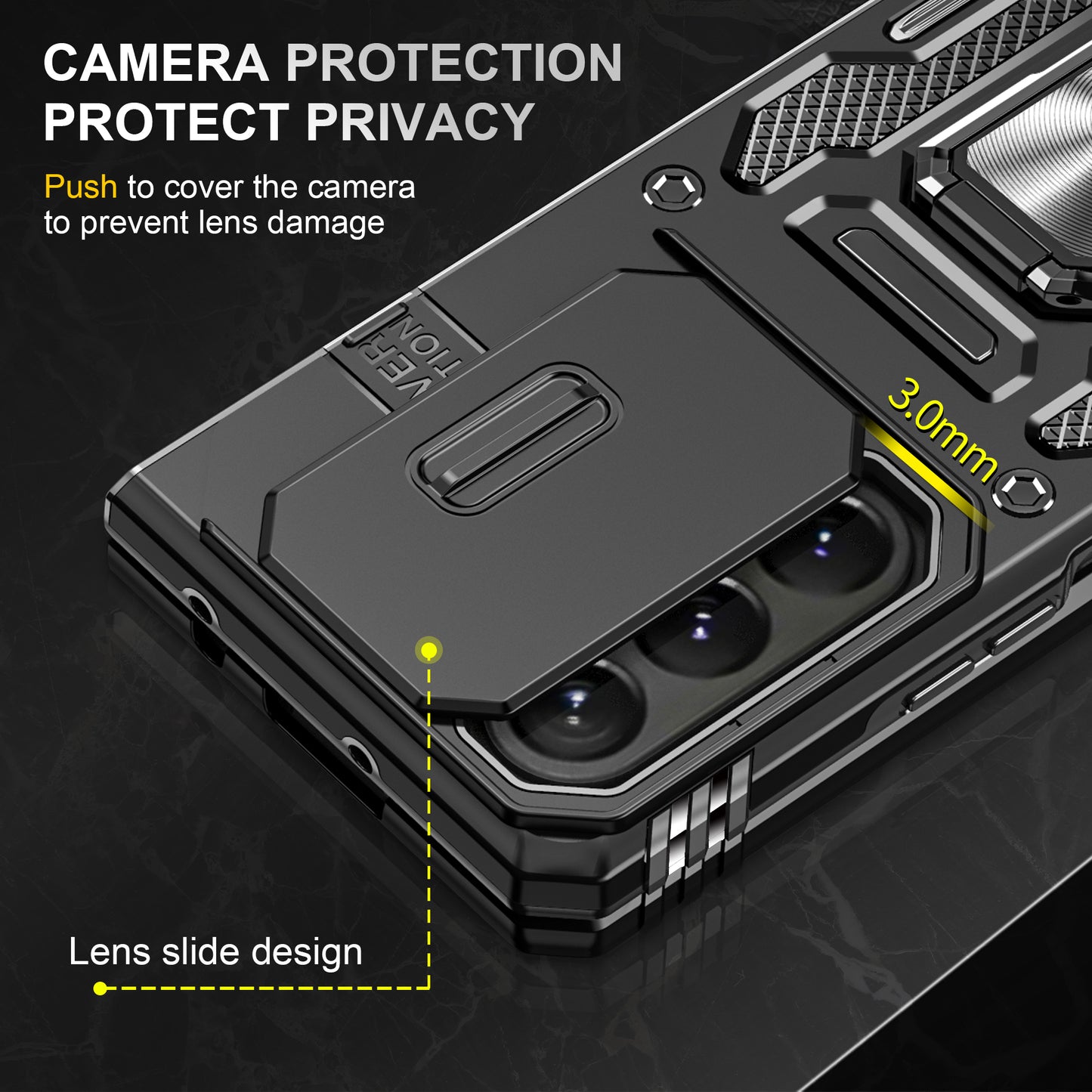 Armor Series For Samsung Galaxy Z Fold6 5G Kickstand Case Slide Lens Cover PC+TPU Phone Shell - Black