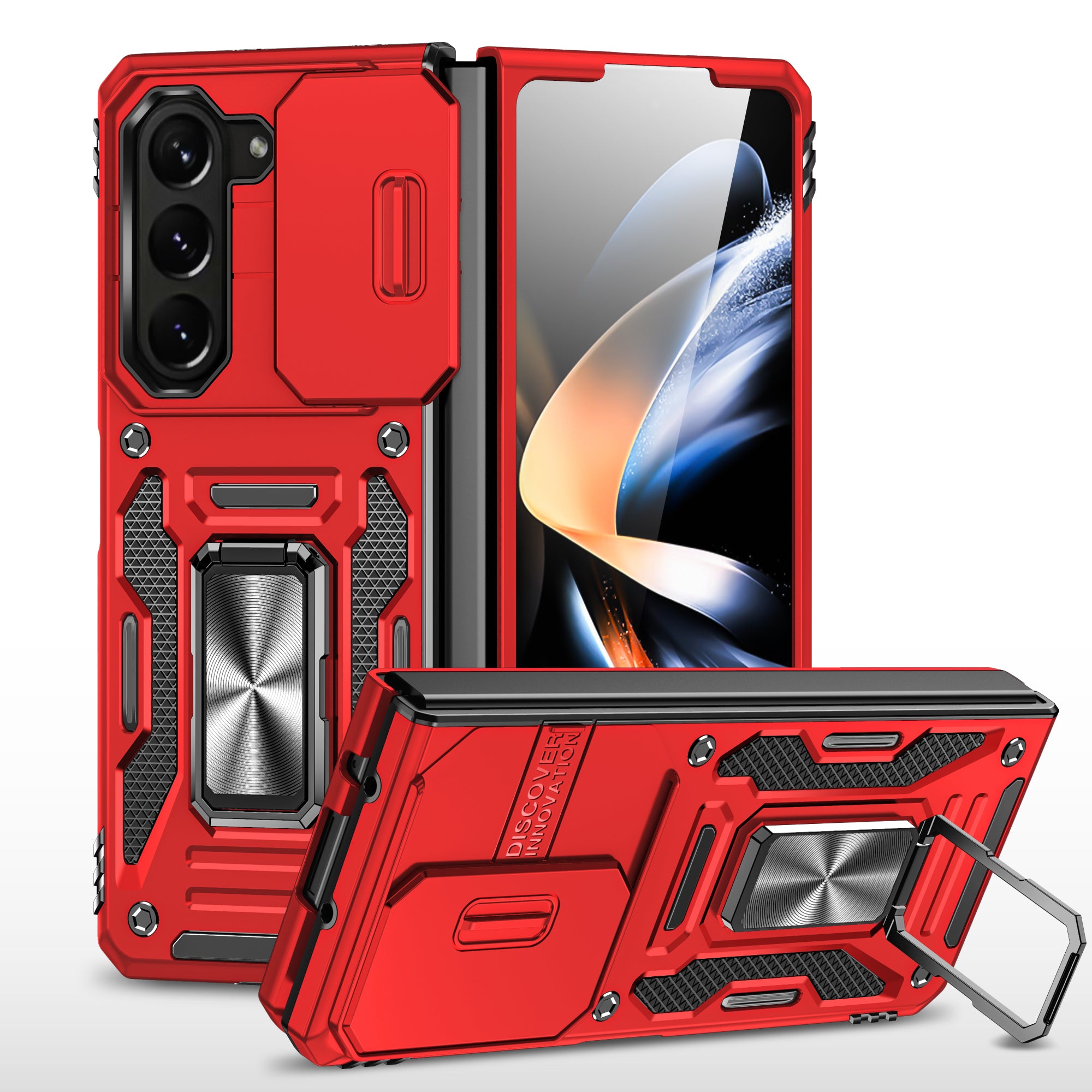 Armor Series For Samsung Galaxy Z Fold6 5G Kickstand Case Slide Lens Cover PC+TPU Phone Shell - Red
