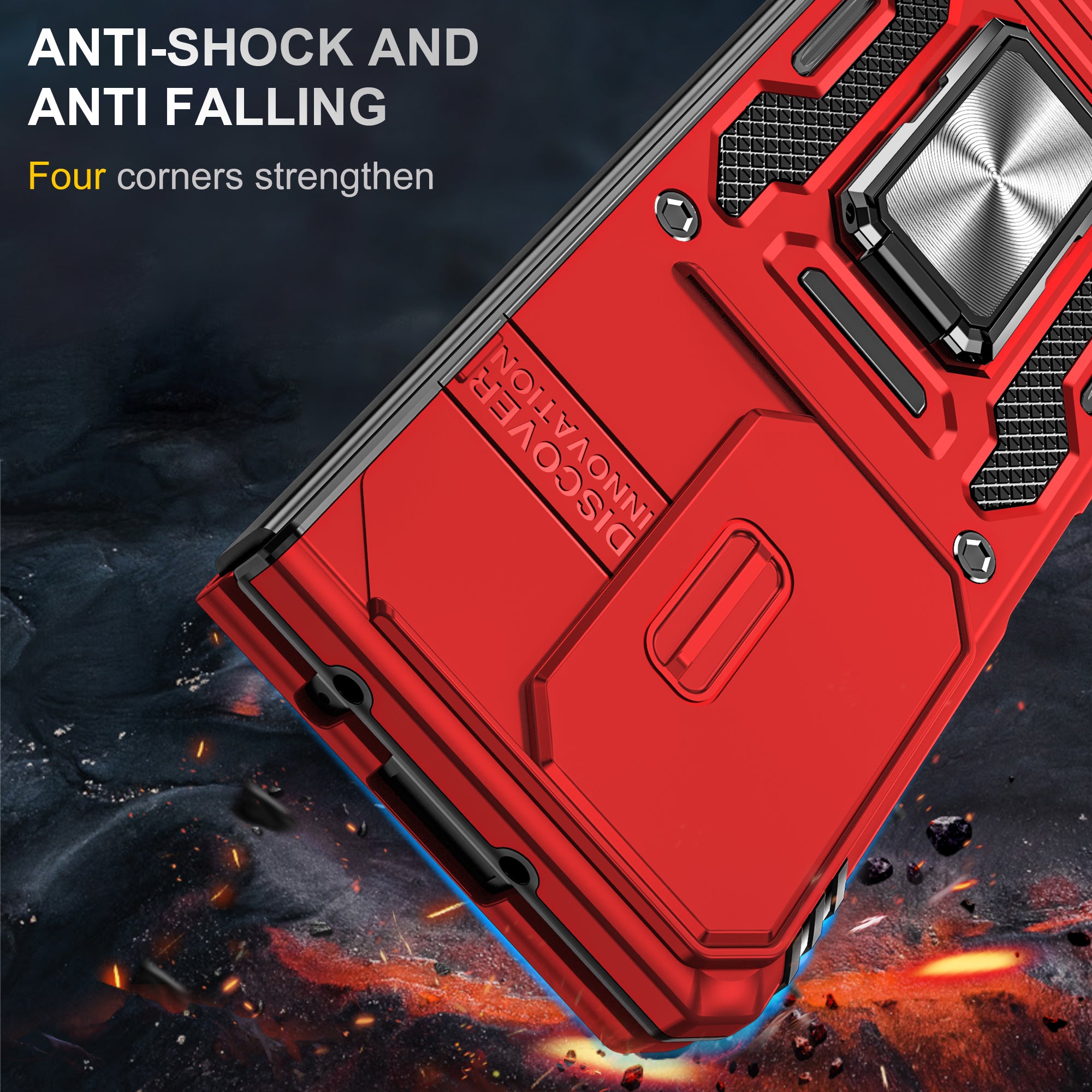 Armor Series For Samsung Galaxy Z Fold6 5G Kickstand Case Slide Lens Cover PC+TPU Phone Shell - Red
