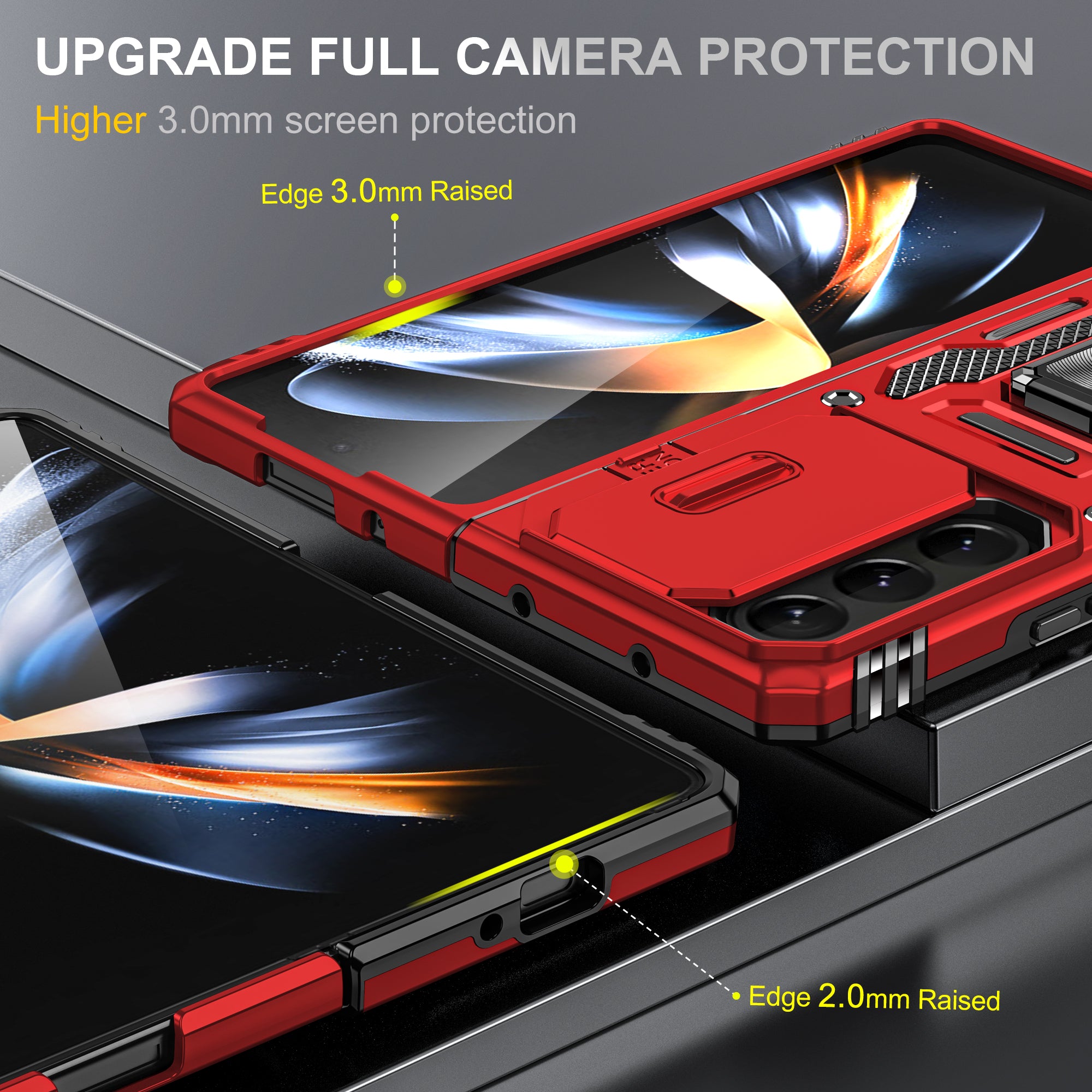 Armor Series For Samsung Galaxy Z Fold6 5G Kickstand Case Slide Lens Cover PC+TPU Phone Shell - Red