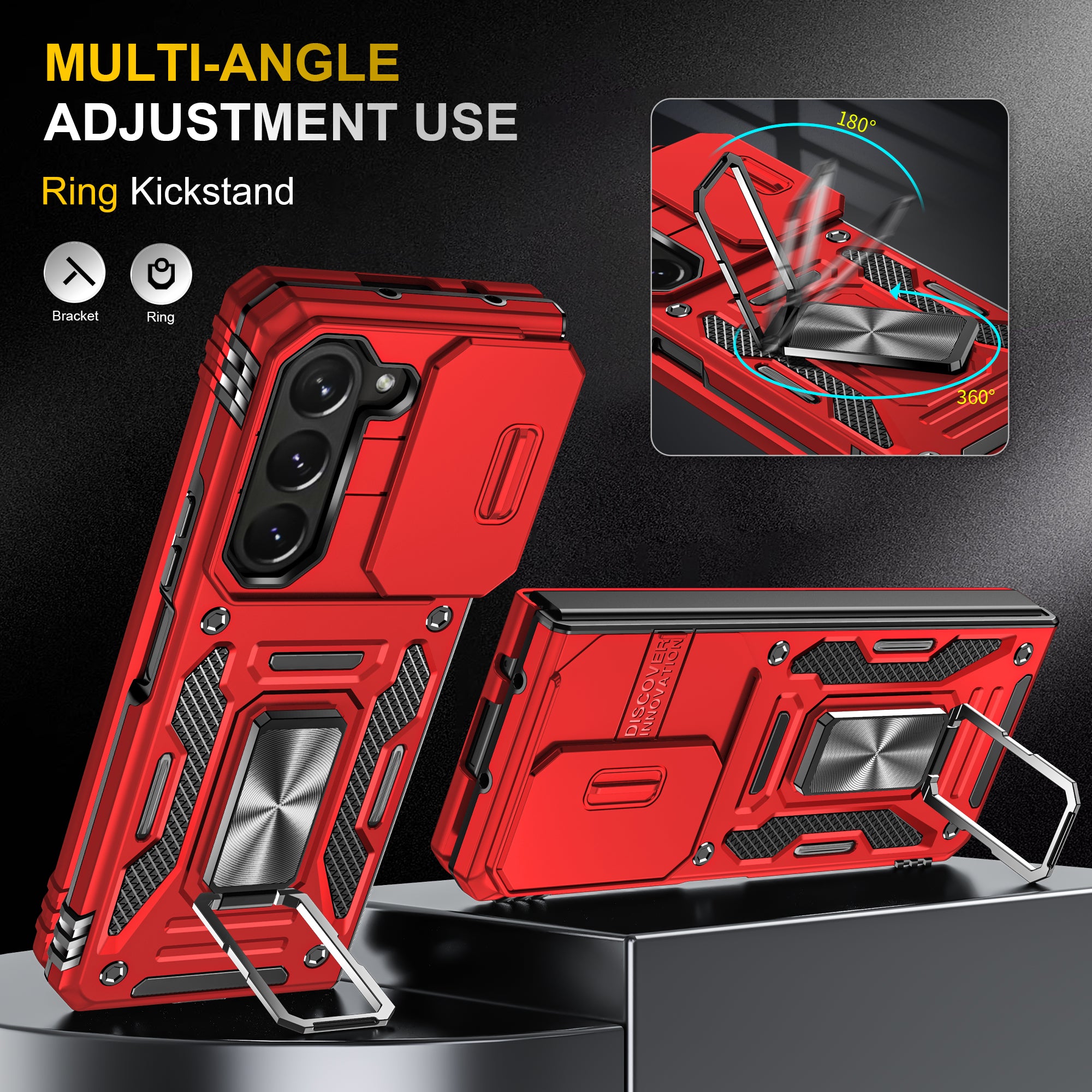 Armor Series For Samsung Galaxy Z Fold6 5G Kickstand Case Slide Lens Cover PC+TPU Phone Shell - Red