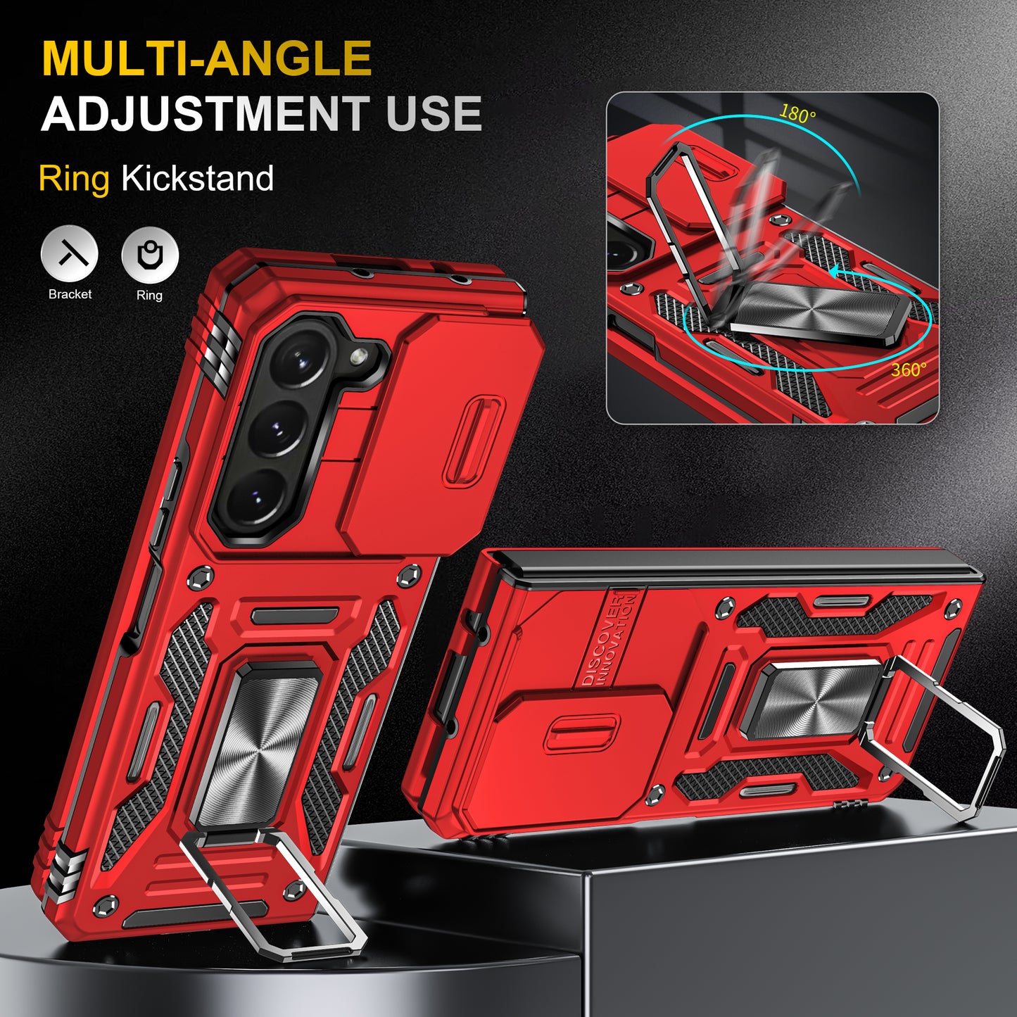 Armor Series For Samsung Galaxy Z Fold6 5G Kickstand Case Slide Lens Cover PC+TPU Phone Shell - Red