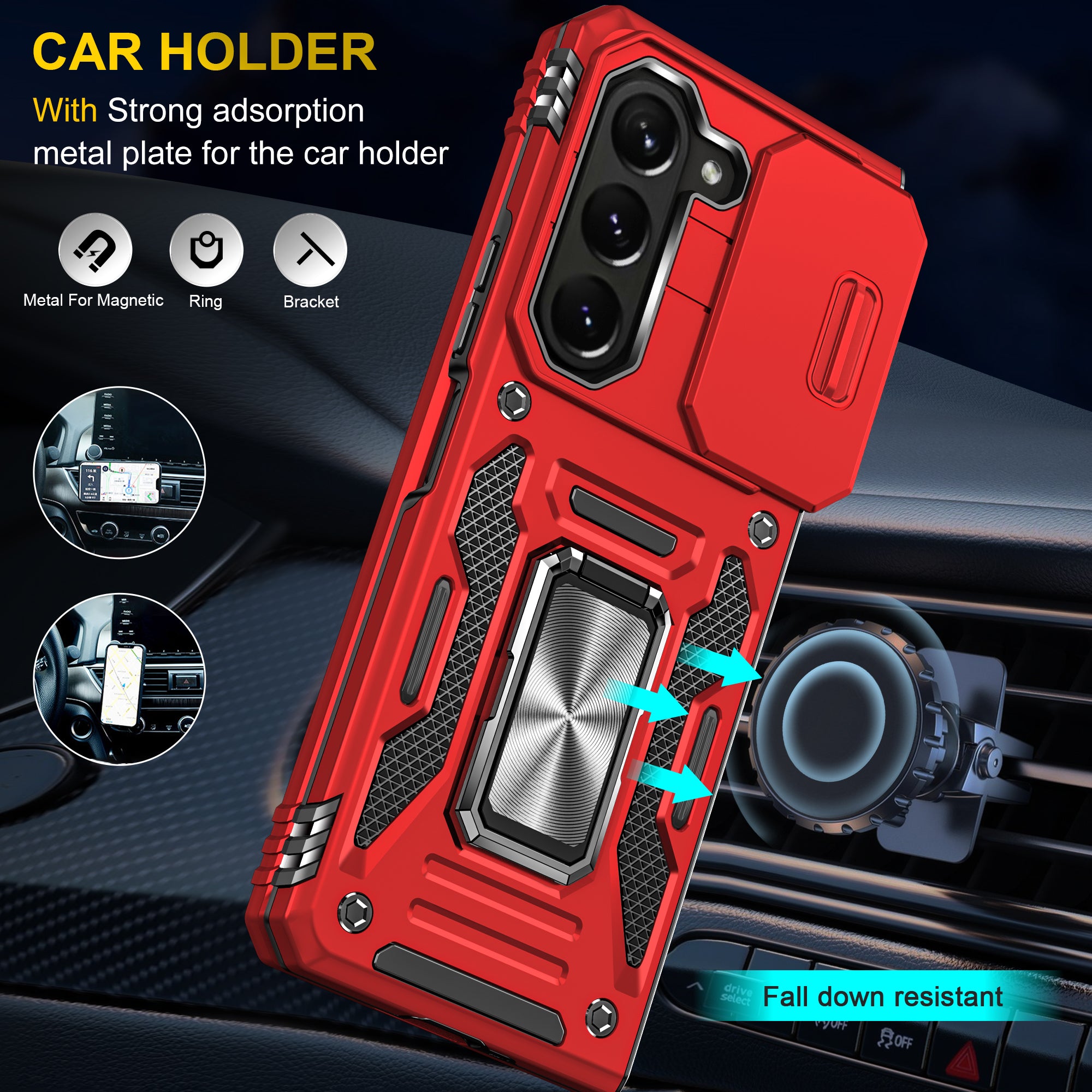 Armor Series For Samsung Galaxy Z Fold6 5G Kickstand Case Slide Lens Cover PC+TPU Phone Shell - Red