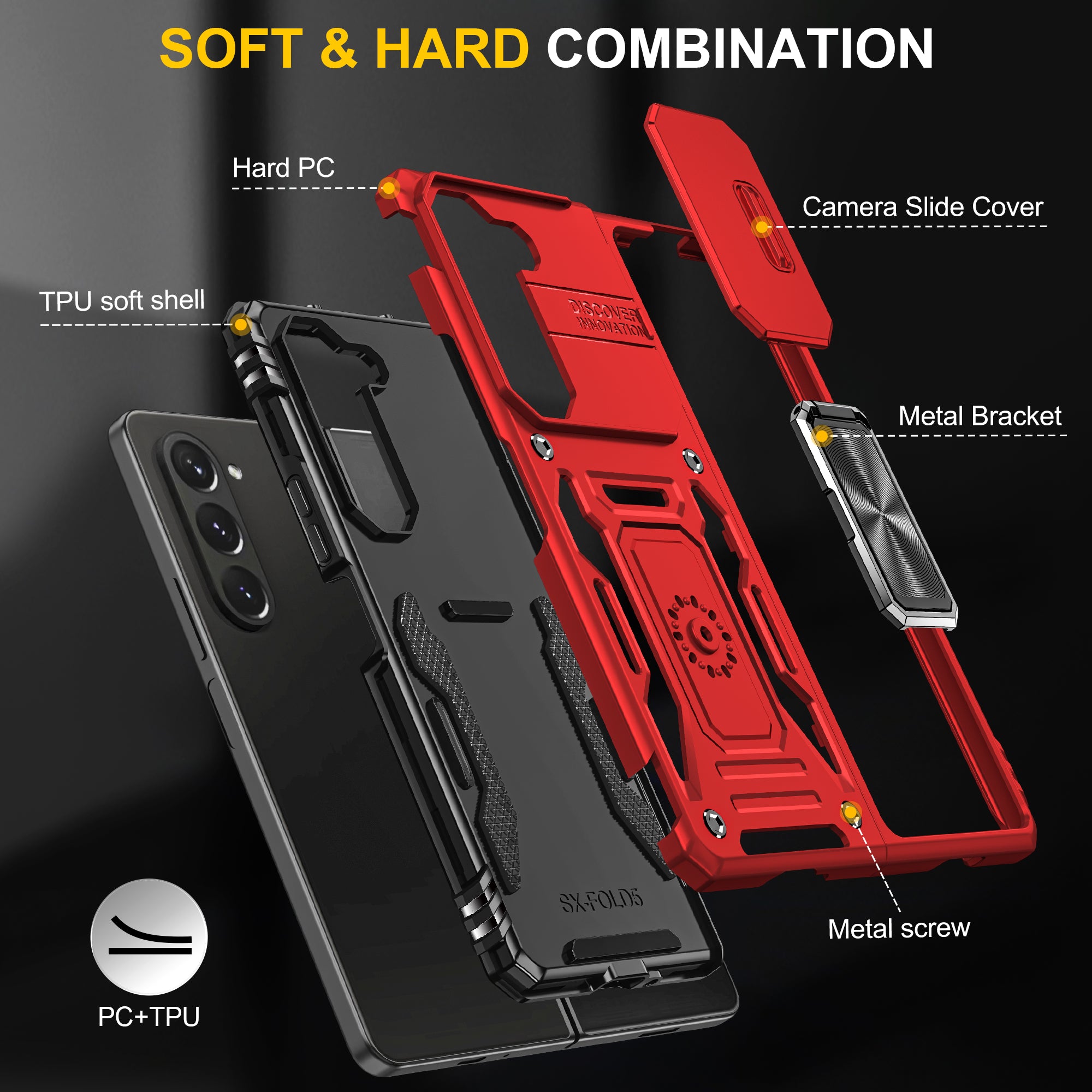 Armor Series For Samsung Galaxy Z Fold6 5G Kickstand Case Slide Lens Cover PC+TPU Phone Shell - Red