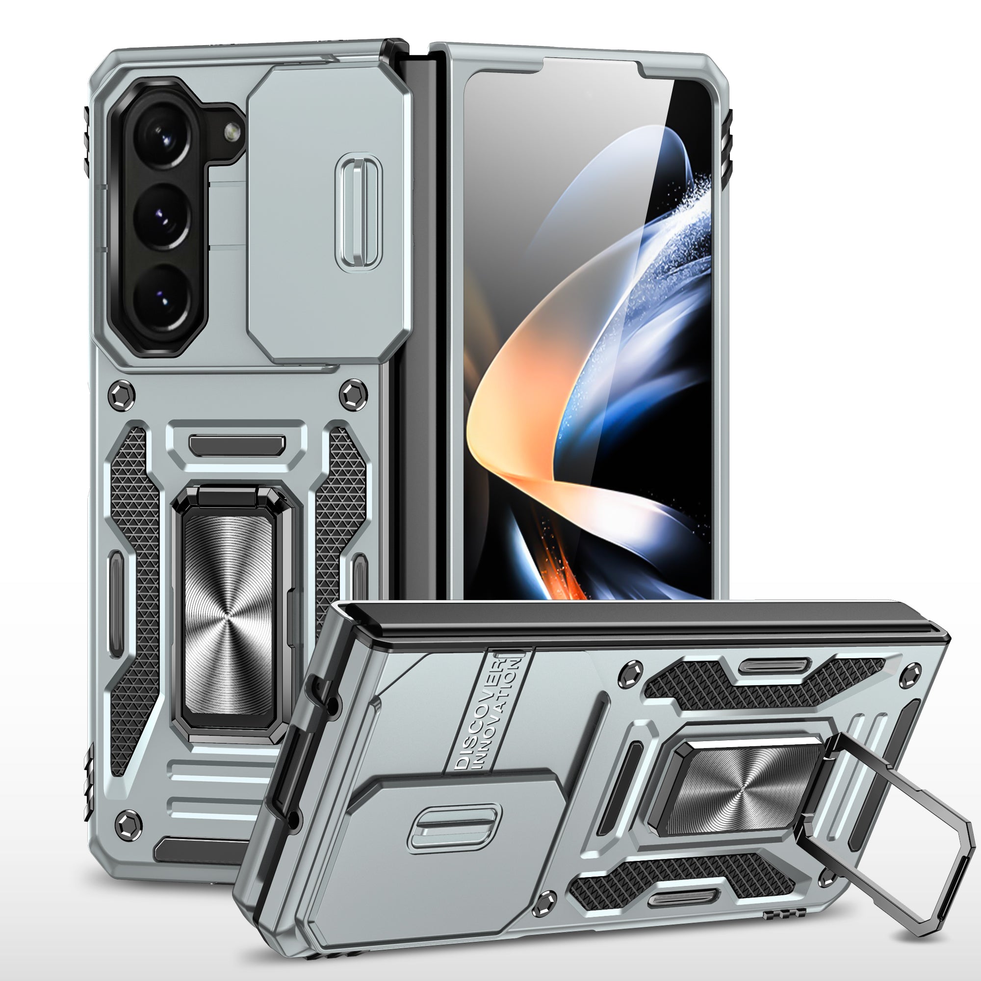 Armor Series For Samsung Galaxy Z Fold6 5G Kickstand Case Slide Lens Cover PC+TPU Phone Shell - Grey