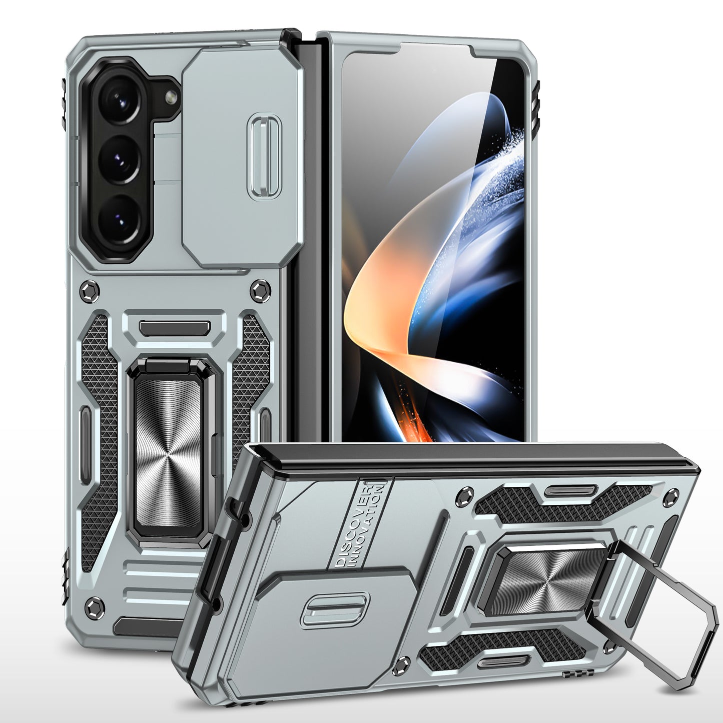 Armor Series For Samsung Galaxy Z Fold6 5G Kickstand Case Slide Lens Cover PC+TPU Phone Shell - Grey