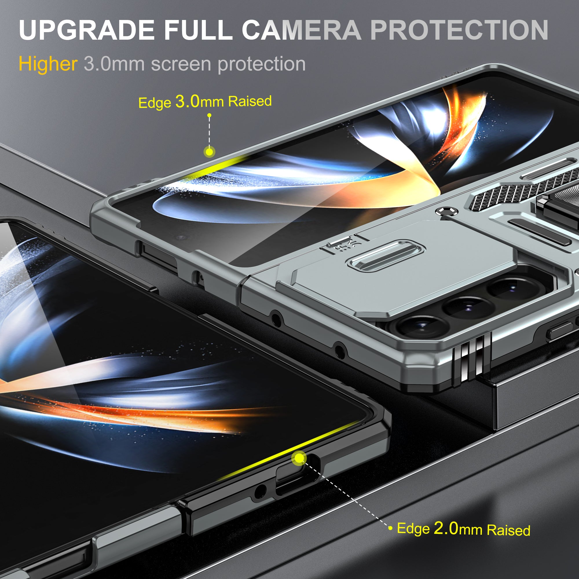 Armor Series For Samsung Galaxy Z Fold6 5G Kickstand Case Slide Lens Cover PC+TPU Phone Shell - Grey