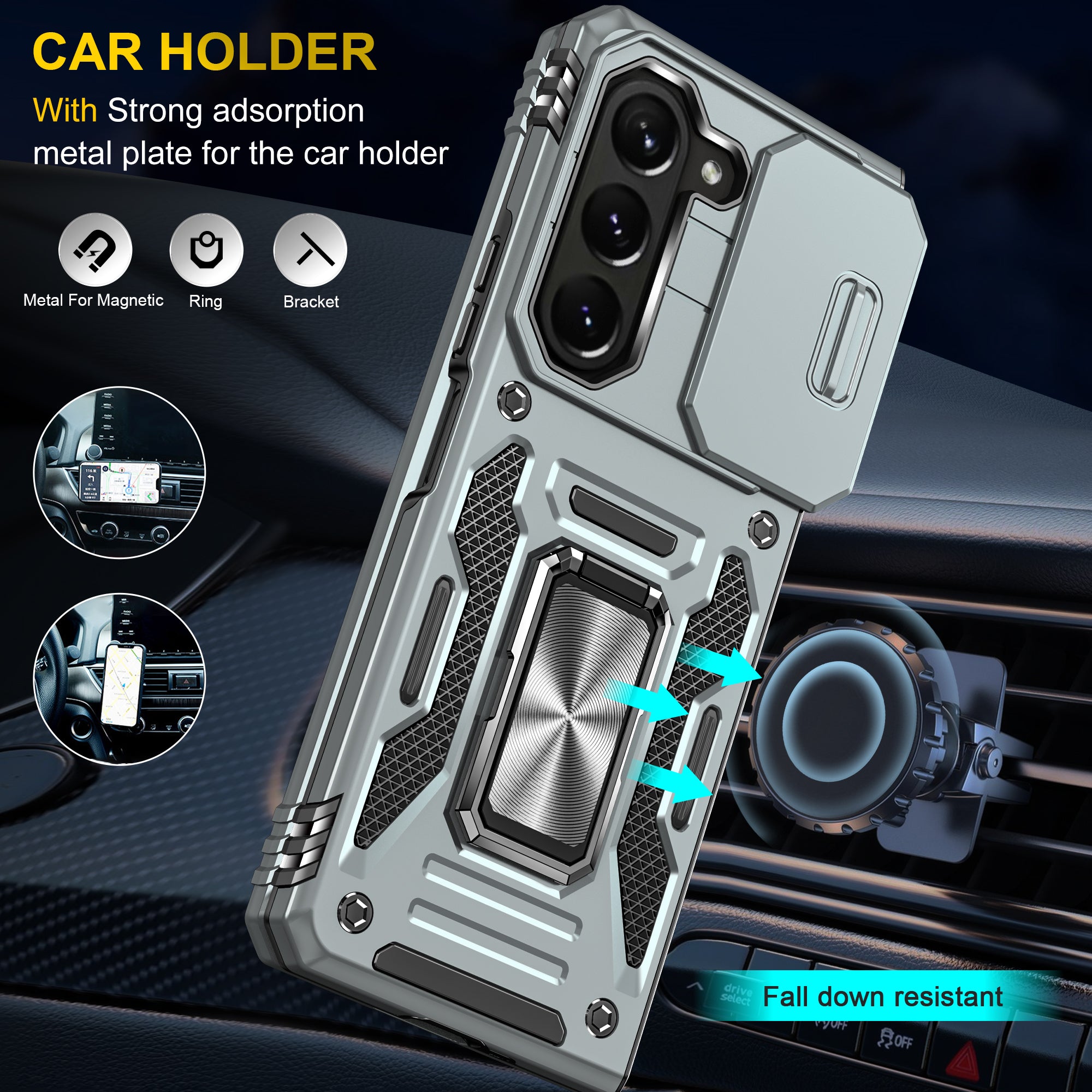 Armor Series For Samsung Galaxy Z Fold6 5G Kickstand Case Slide Lens Cover PC+TPU Phone Shell - Grey