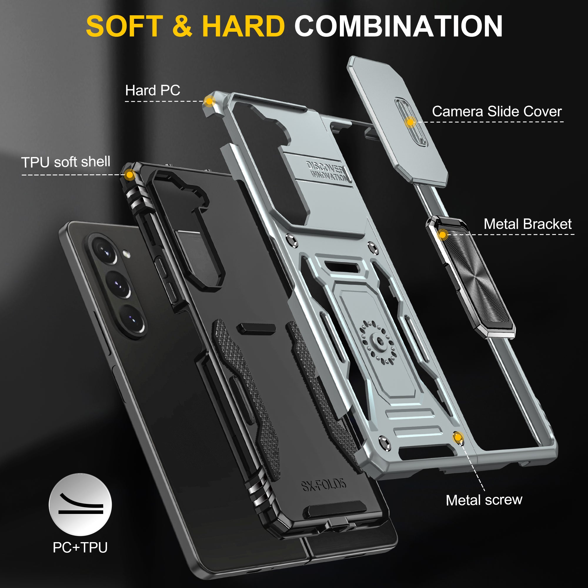 Armor Series For Samsung Galaxy Z Fold6 5G Kickstand Case Slide Lens Cover PC+TPU Phone Shell - Grey