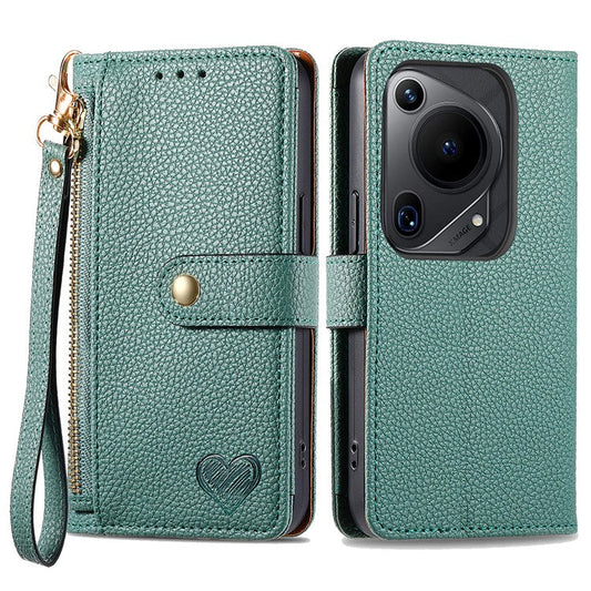 For Huawei Pura 70 Ultra Case RFID Blocking Card Slots PU Leather Zipper Phone Cover - Green