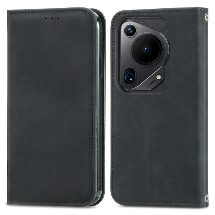 For Huawei Pura 70 Ultra Case Retro Leather Magnetic Closure Shockproof Phone Cover - Black