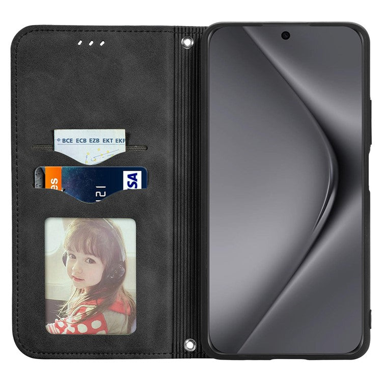 For Huawei Pura 70 Ultra Case Retro Leather Magnetic Closure Shockproof Phone Cover - Black