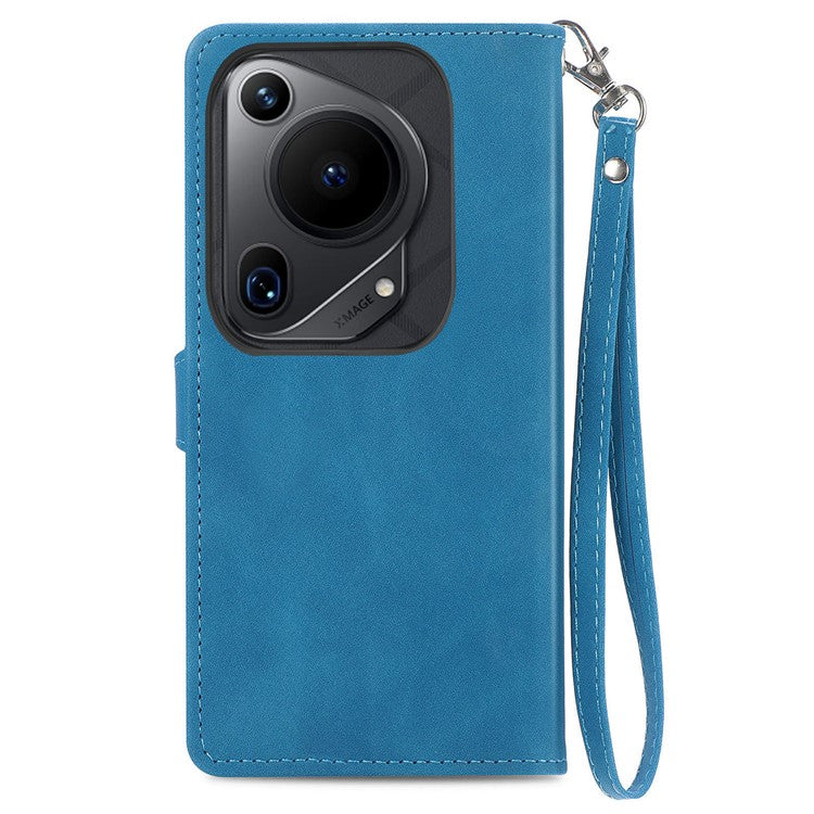 For Huawei Pura 70 Ultra Case Stand Zipper Wallet Flower Phone Leather Cover - Blue