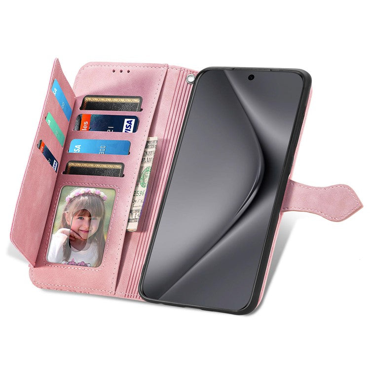 For Huawei Pura 70 Ultra Case Stand Zipper Wallet Flower Phone Leather Cover - Pink
