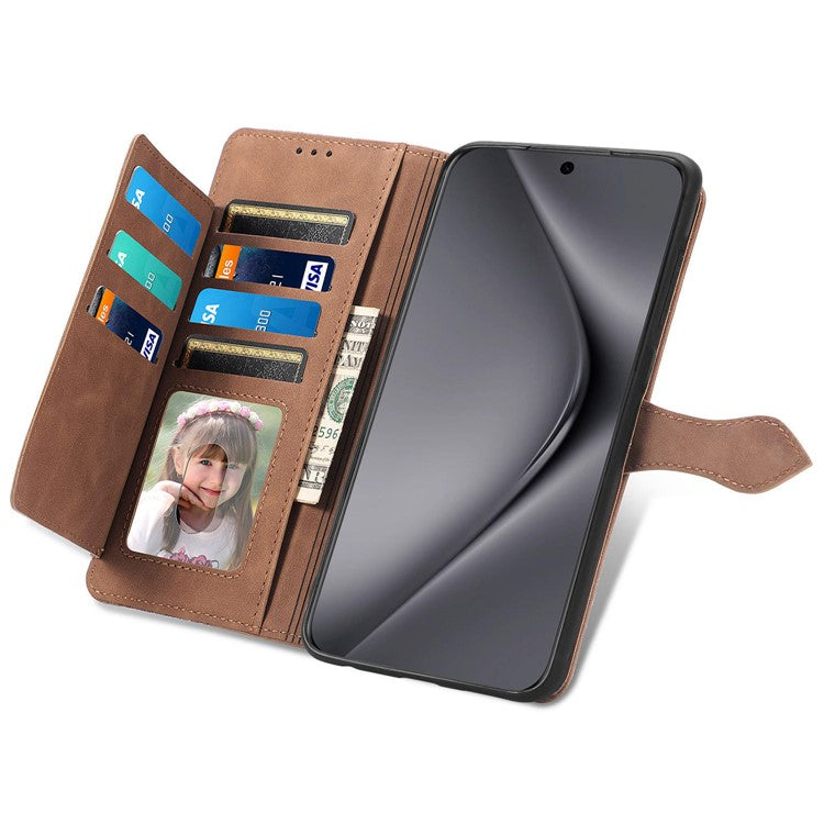 For Huawei Pura 70 Ultra Case Stand Zipper Wallet Flower Phone Leather Cover - Brown