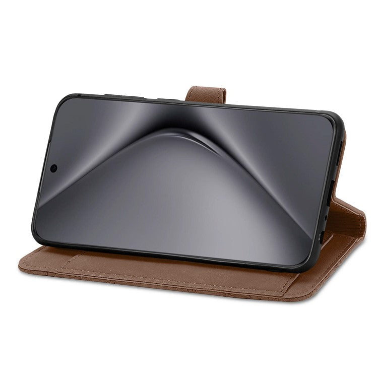 For Huawei Pura 70 Ultra Case Stand Zipper Wallet Flower Phone Leather Cover - Brown