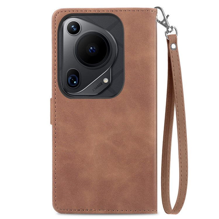 For Huawei Pura 70 Ultra Case Stand Zipper Wallet Flower Phone Leather Cover - Brown