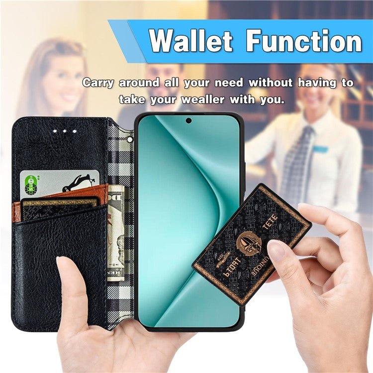 For Huawei Pura 70 Case Rhombus Leather Wallet Phone Cover Magnetic Closing - Black