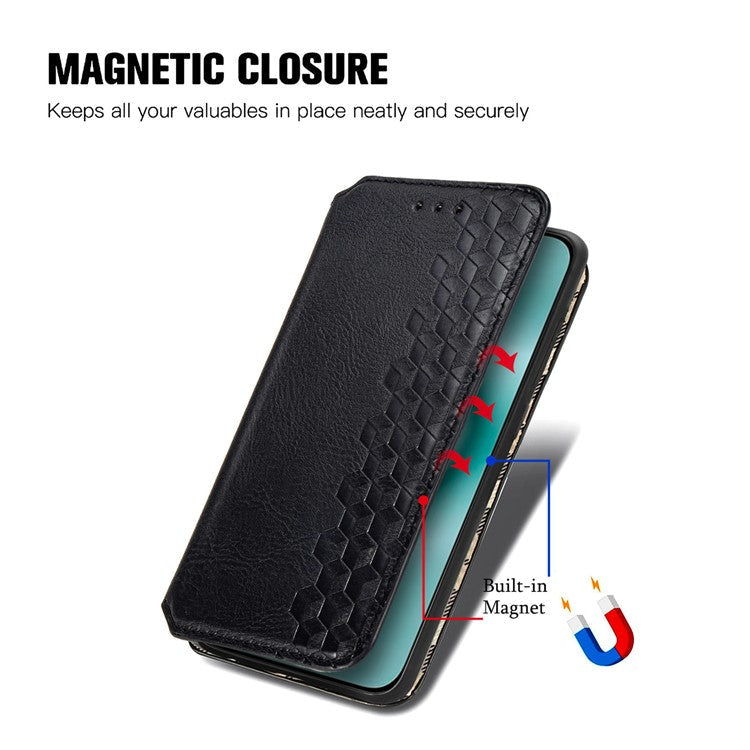 For Huawei Pura 70 Case Rhombus Leather Wallet Phone Cover Magnetic Closing - Black