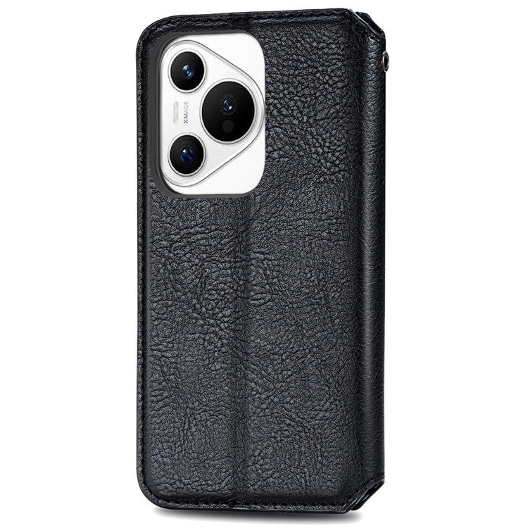 For Huawei Pura 70 Case Rhombus Leather Wallet Phone Cover Magnetic Closing - Black