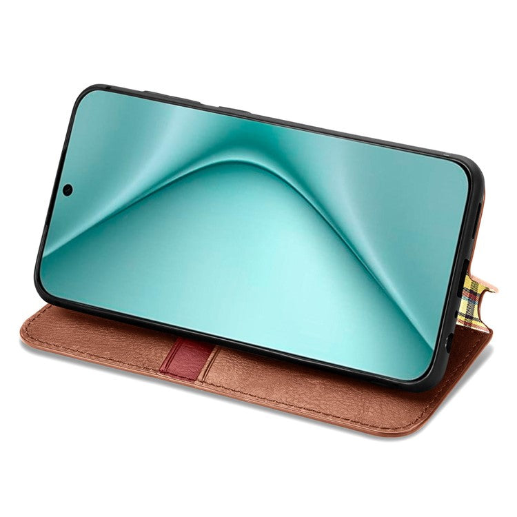 For Huawei Pura 70 Case Rhombus Leather Wallet Phone Cover Magnetic Closing - Brown