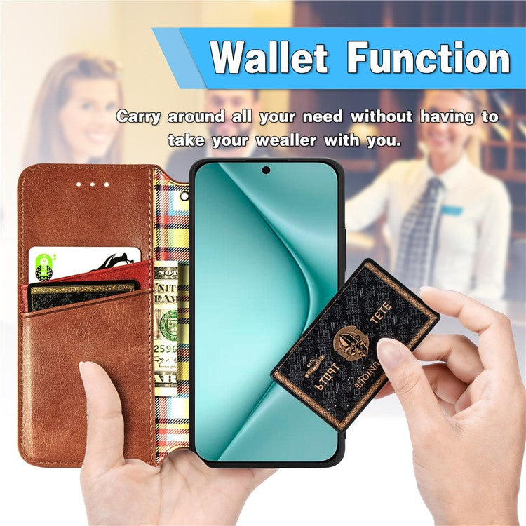 For Huawei Pura 70 Case Rhombus Leather Wallet Phone Cover Magnetic Closing - Brown