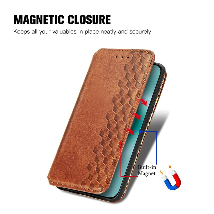 For Huawei Pura 70 Case Rhombus Leather Wallet Phone Cover Magnetic Closing - Brown