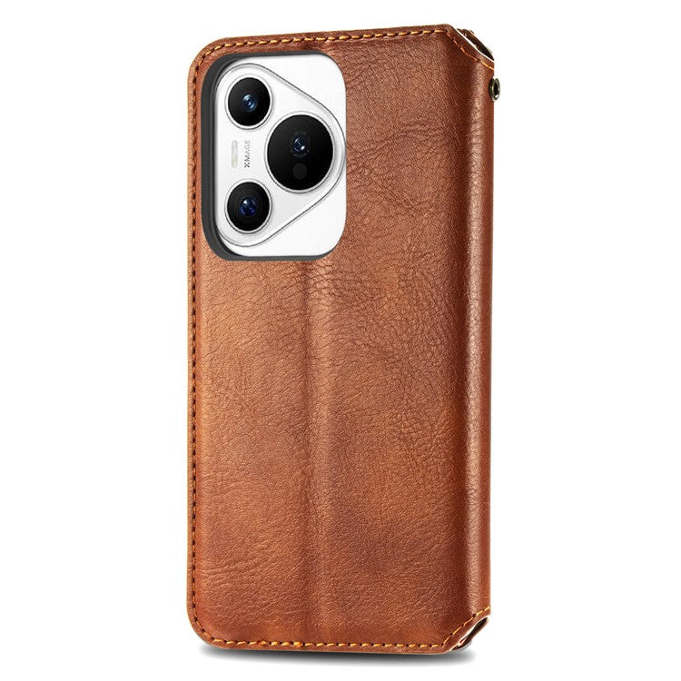 For Huawei Pura 70 Case Rhombus Leather Wallet Phone Cover Magnetic Closing - Brown