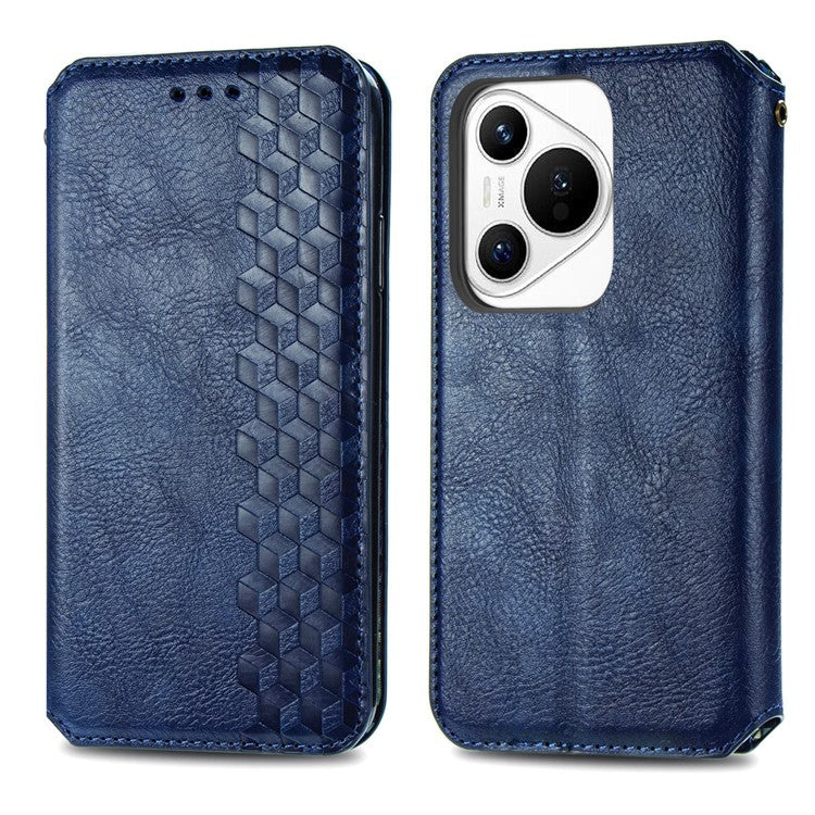 For Huawei Pura 70 Case Rhombus Leather Wallet Phone Cover Magnetic Closing - Blue