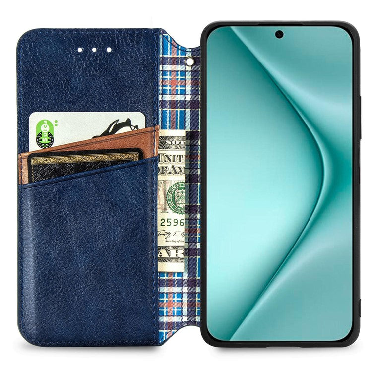 For Huawei Pura 70 Case Rhombus Leather Wallet Phone Cover Magnetic Closing - Blue