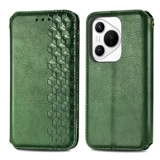For Huawei Pura 70 Case Rhombus Leather Wallet Phone Cover Magnetic Closing - Green