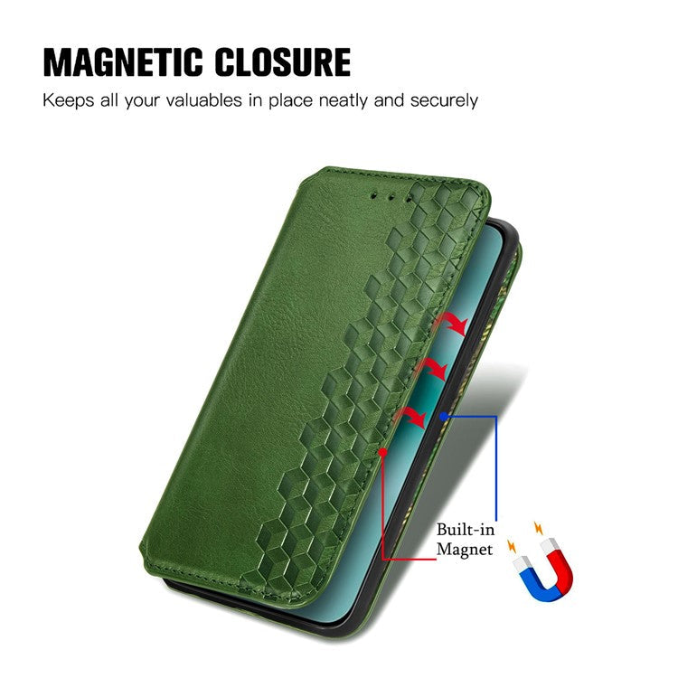 For Huawei Pura 70 Case Rhombus Leather Wallet Phone Cover Magnetic Closing - Green