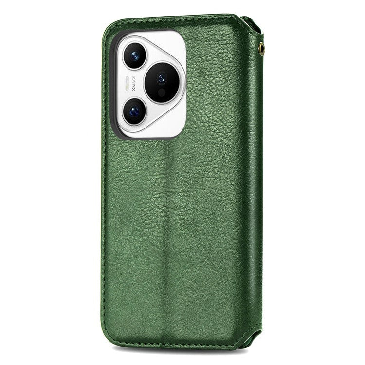 For Huawei Pura 70 Case Rhombus Leather Wallet Phone Cover Magnetic Closing - Green