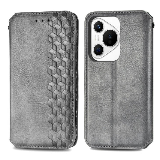For Huawei Pura 70 Case Rhombus Leather Wallet Phone Cover Magnetic Closing - Grey