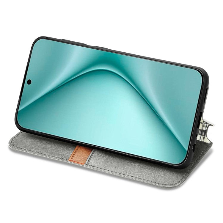 For Huawei Pura 70 Case Rhombus Leather Wallet Phone Cover Magnetic Closing - Grey