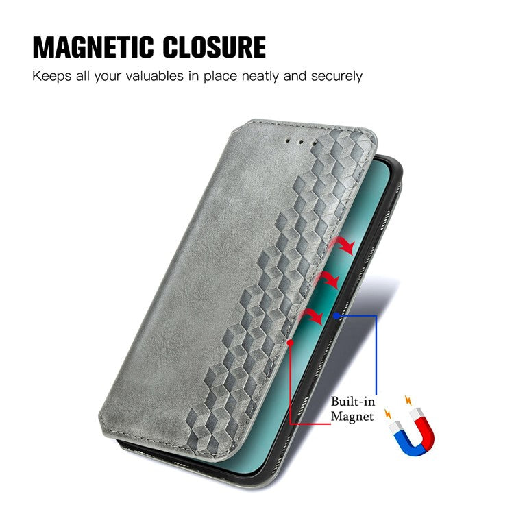 For Huawei Pura 70 Case Rhombus Leather Wallet Phone Cover Magnetic Closing - Grey