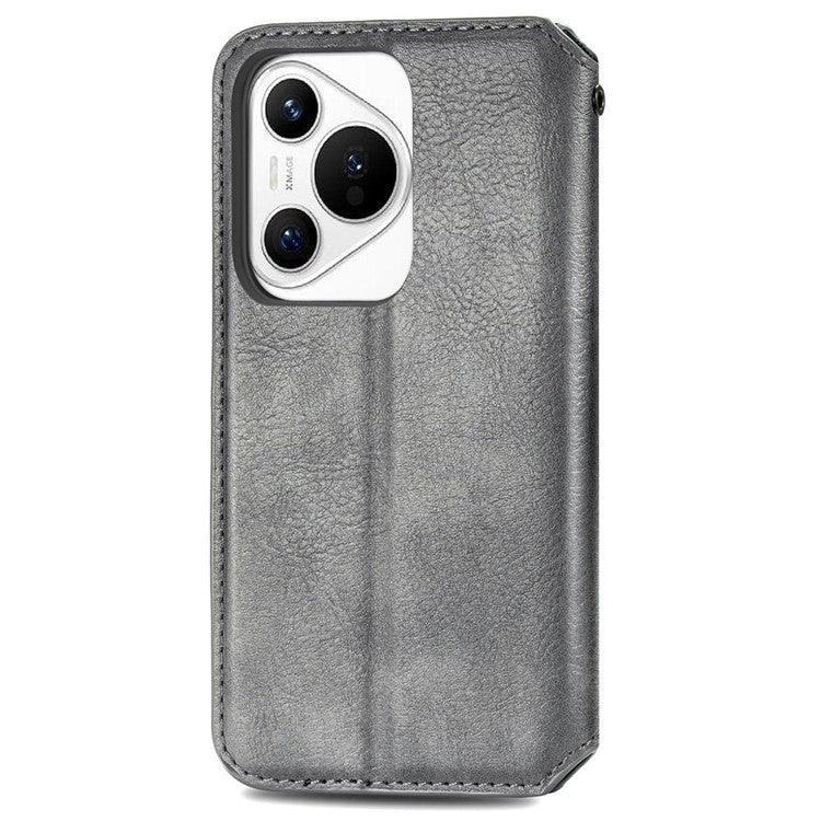 For Huawei Pura 70 Case Rhombus Leather Wallet Phone Cover Magnetic Closing - Grey