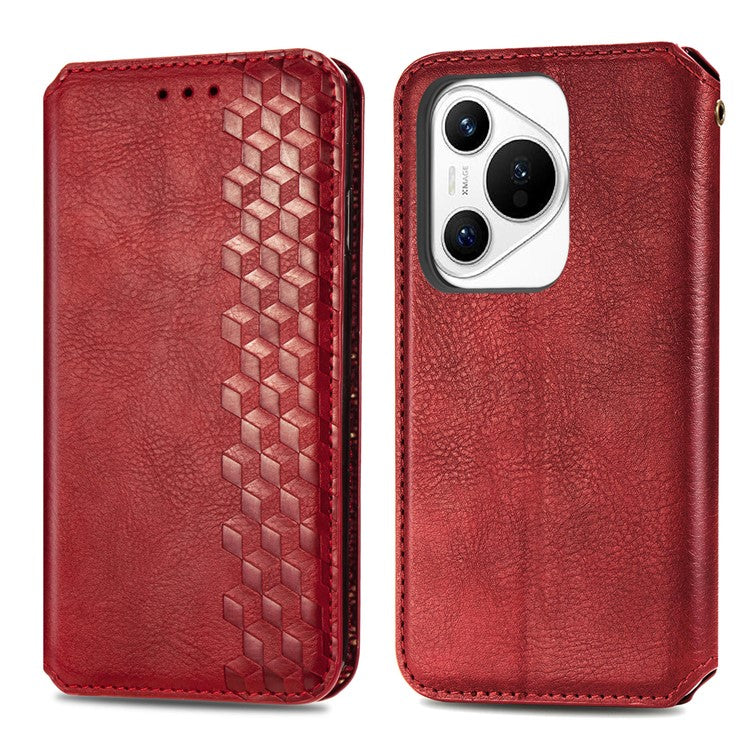 For Huawei Pura 70 Case Rhombus Leather Wallet Phone Cover Magnetic Closing - Red