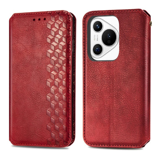For Huawei Pura 70 Case Rhombus Leather Wallet Phone Cover Magnetic Closing - Red
