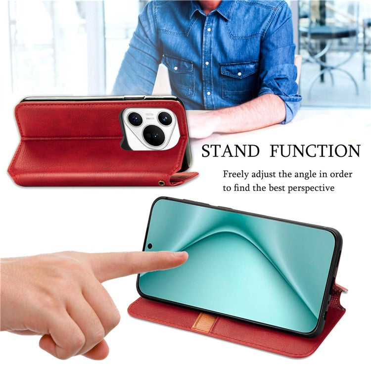 For Huawei Pura 70 Case Rhombus Leather Wallet Phone Cover Magnetic Closing - Red