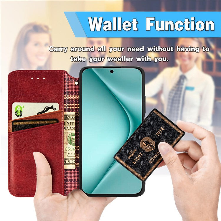 For Huawei Pura 70 Case Rhombus Leather Wallet Phone Cover Magnetic Closing - Red