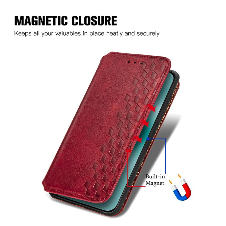 For Huawei Pura 70 Case Rhombus Leather Wallet Phone Cover Magnetic Closing - Red