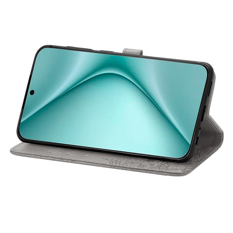 For Huawei Pura 70 Case Mandala Flower Stand Leather Wallet Phone Cover - Grey