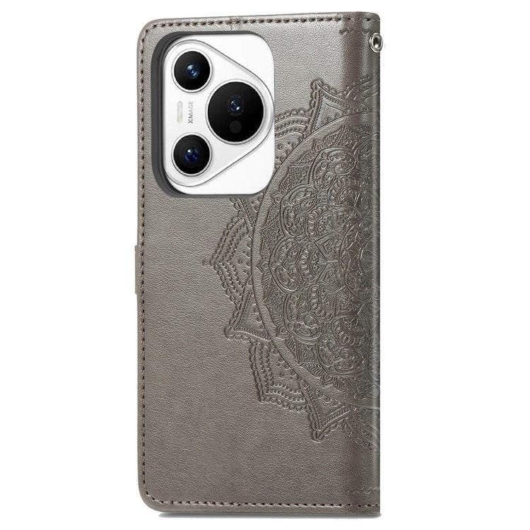 For Huawei Pura 70 Case Mandala Flower Stand Leather Wallet Phone Cover - Grey