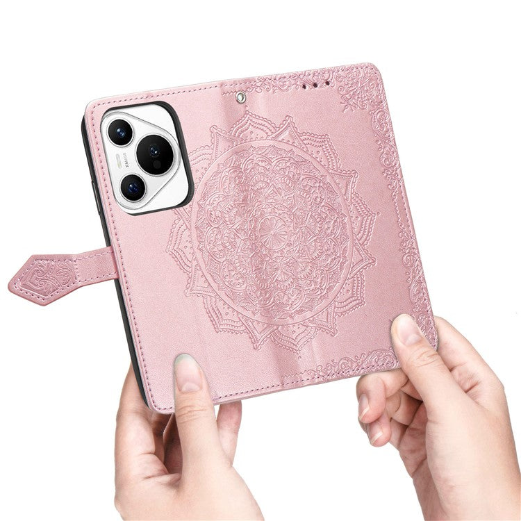 For Huawei Pura 70 Case Mandala Flower Stand Leather Wallet Phone Cover - Rose Gold