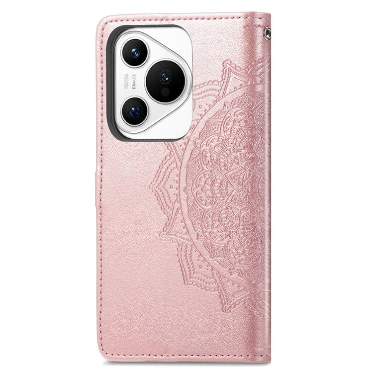 For Huawei Pura 70 Case Mandala Flower Stand Leather Wallet Phone Cover - Rose Gold